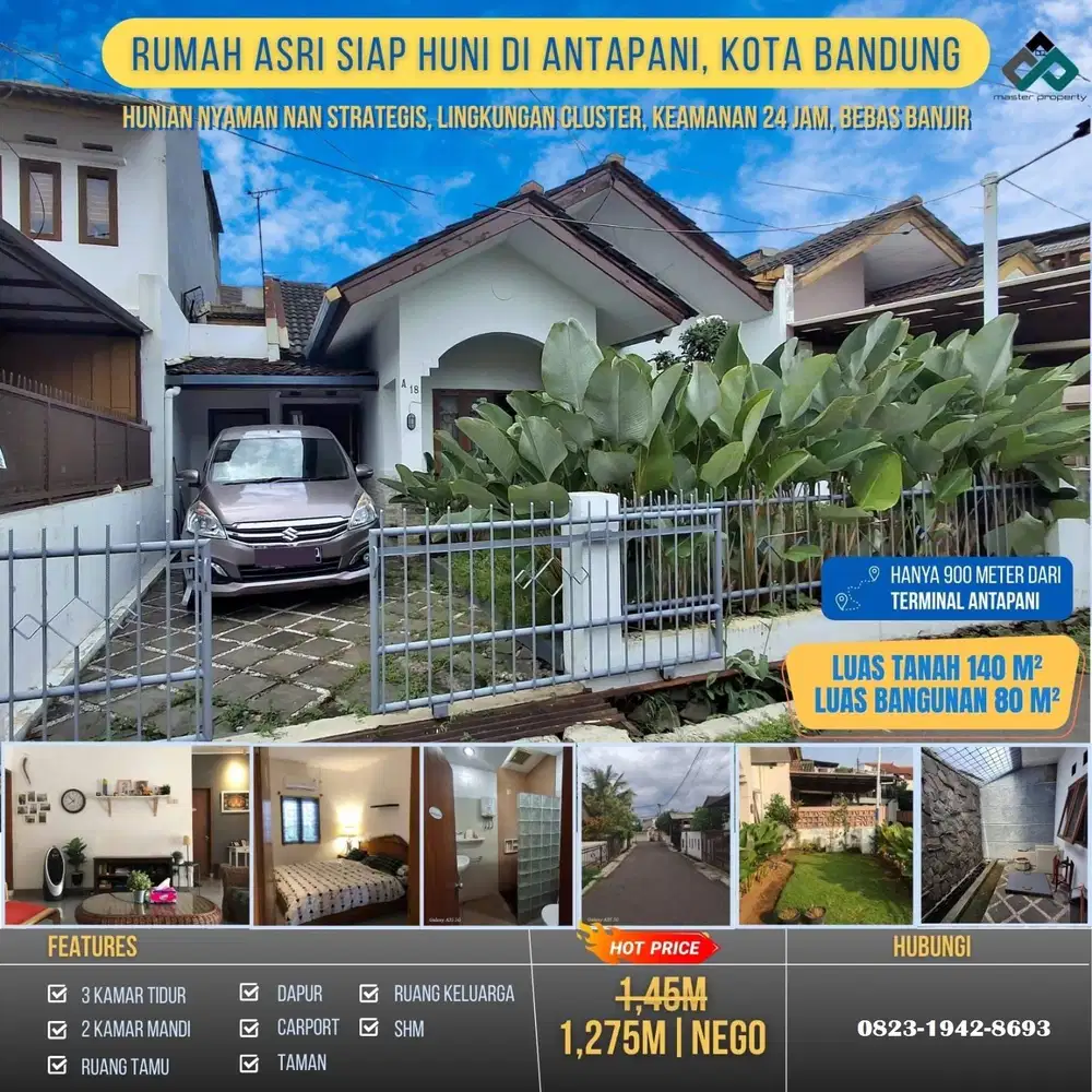 Jual cepat rumah nyaman strategis di Cluster Antapani Kota Bandung