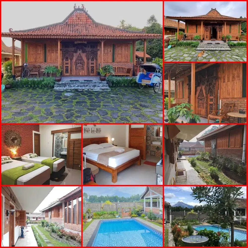 Rumah etnik joglo dengan tanah luas kolam renang jln kaliurang KM 14