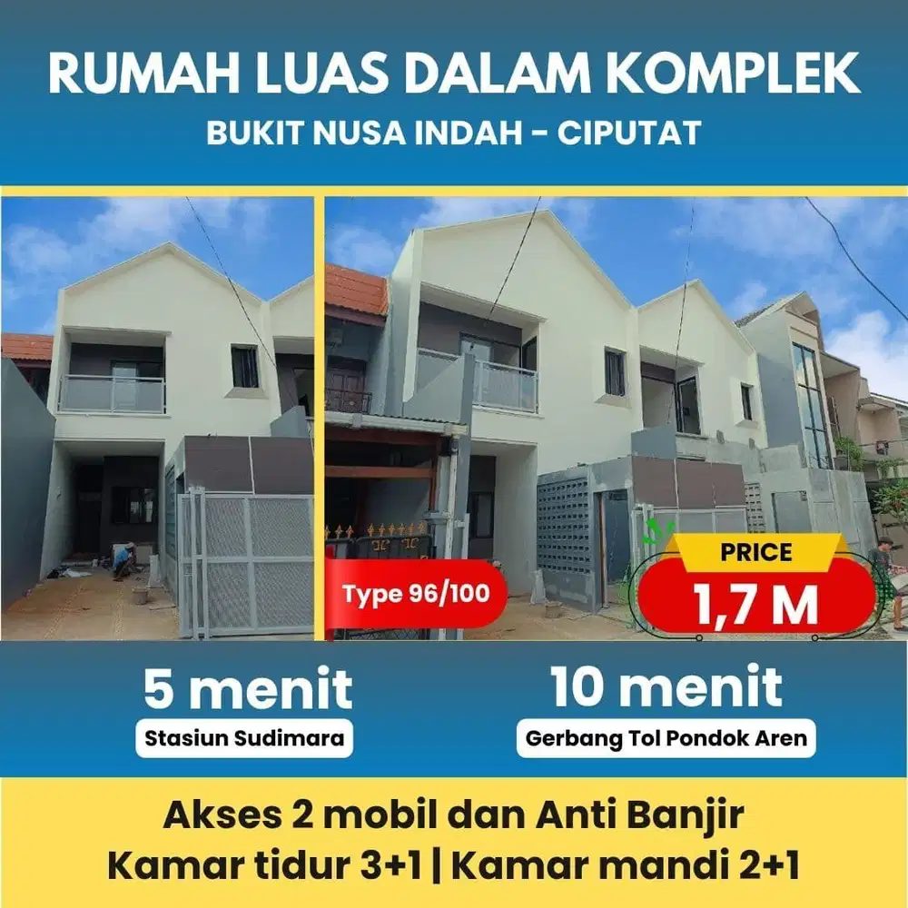 S834.Rumah Baru 2Lt Dlm Perum Bukit Nusa Indah Akses jln Luas Ciputat