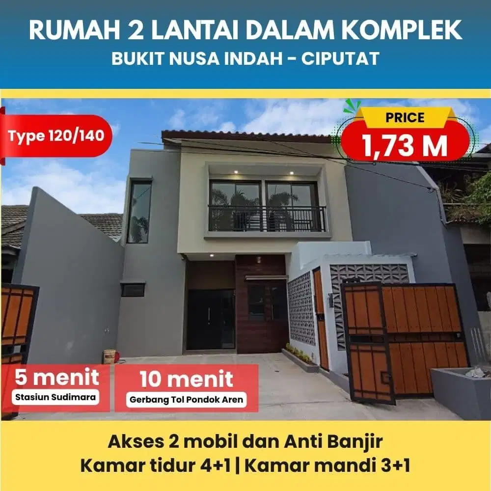 S836.Rumah 2Lantai Baru Dlm Perum Bukit Nusa Indah Luas 120m Ciputat