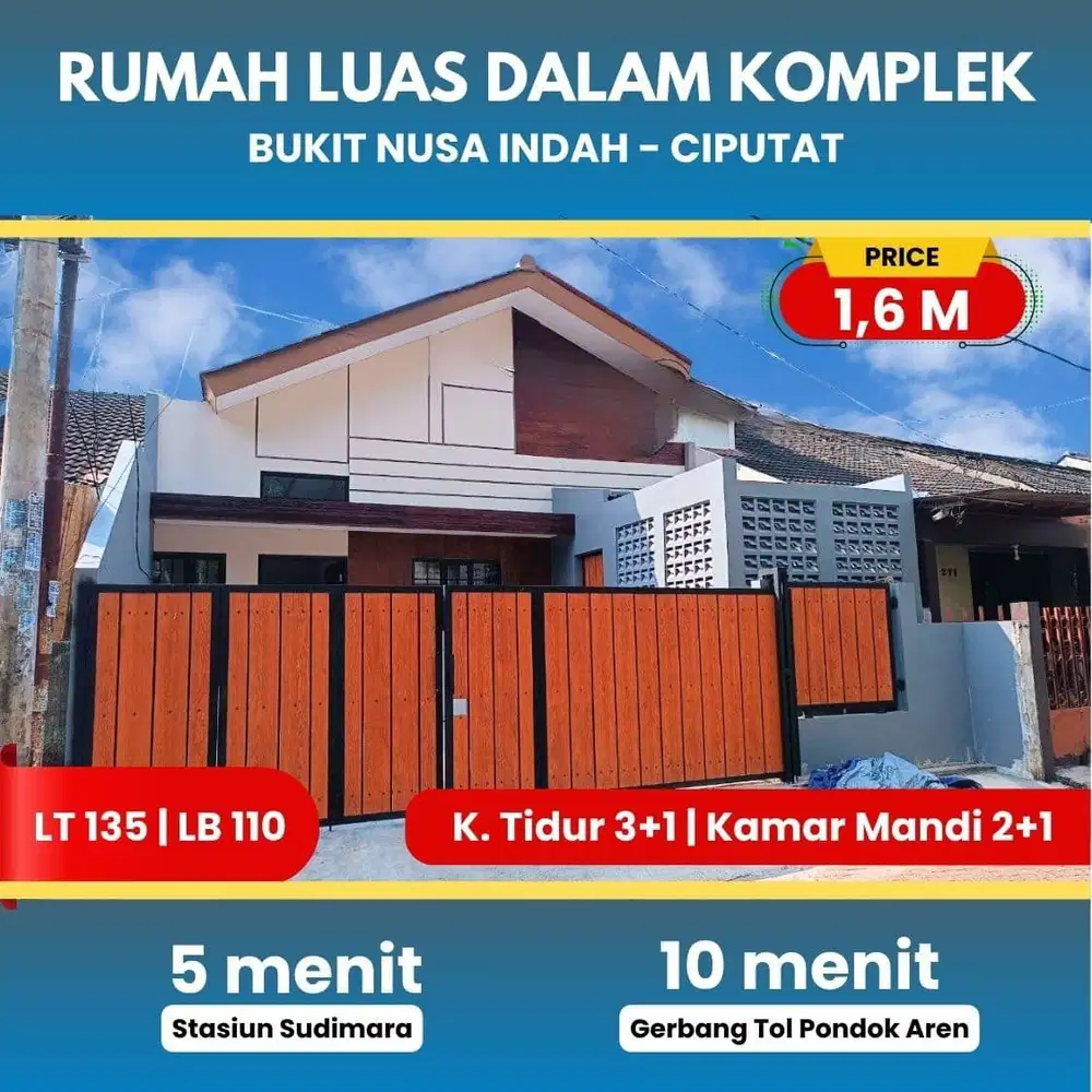 S835.Rumah Baru 1Lt Luas dan Lega dlm Perum Bukit Nusa Indah Ciputat