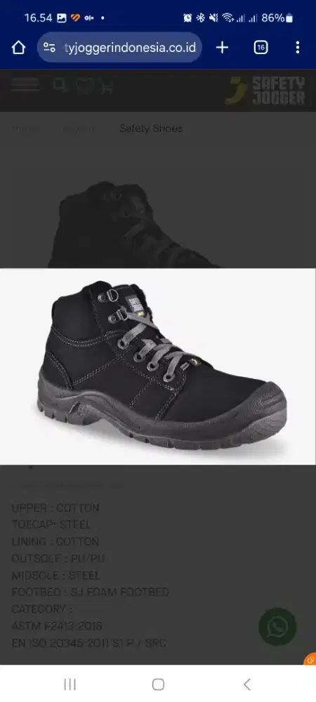 SEPATU SAFETY JOGGER DESERT WARNA HITAN uk. 42