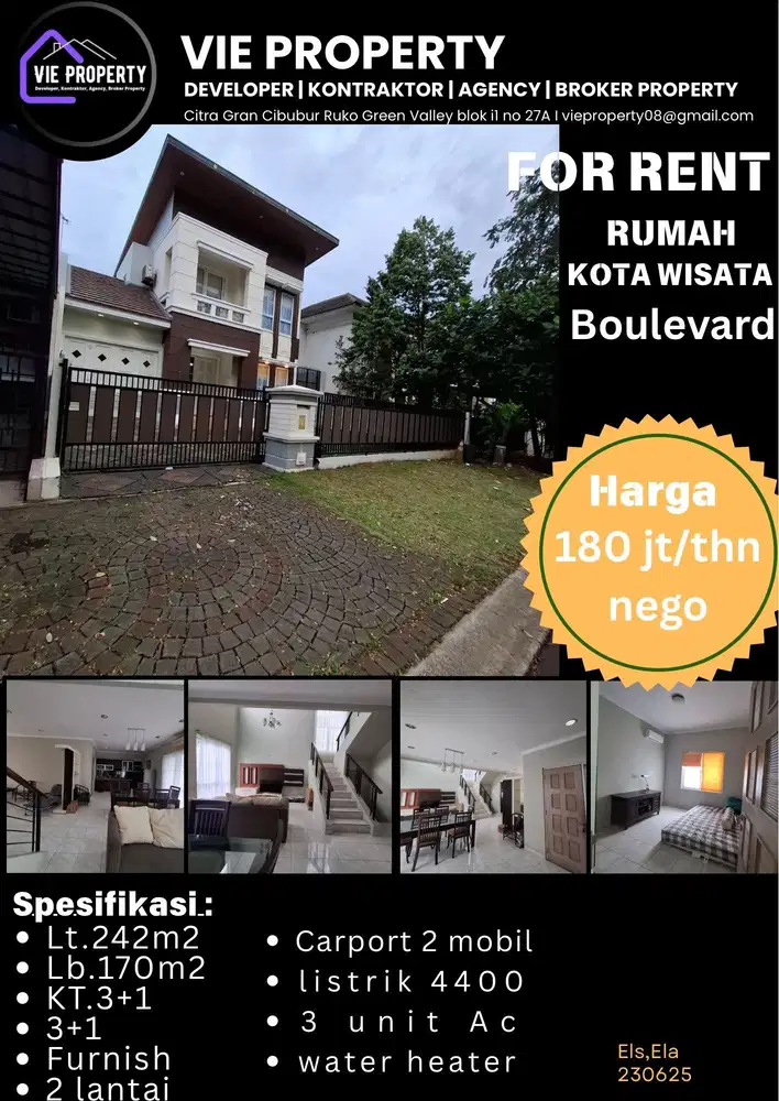 Disewakan Rumah kota wisata  furnish bagus