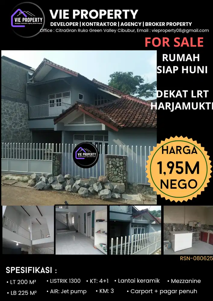 DIJUAL CEPAT RUMAH MURAH DEKAT STASIUN LRT HARJAMUKTI