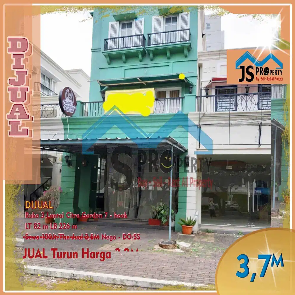 DIJUAL  MURAH Ruko hook 3 Lantai Citra Garden 7 Ckg Jakarta Barat -DO&SS
