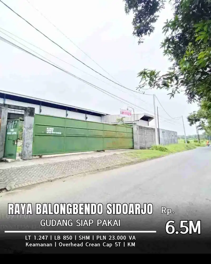 jual gudang balongbendo dekat pabrik tjiwi kimia mojokerto