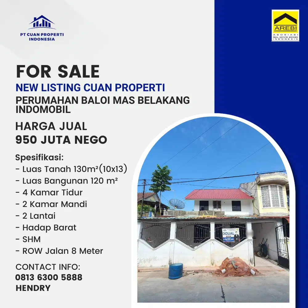 Dijual Murah Rumah Baloi Mas Hak Milik Belakang Indomobil Siap Huni