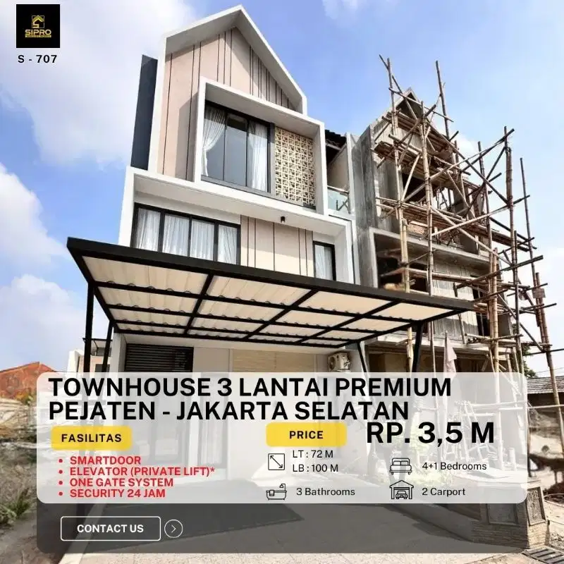 Rumah Cluster 3 Lantai di Pejaten dilengkapi Lift  dan Smarthome