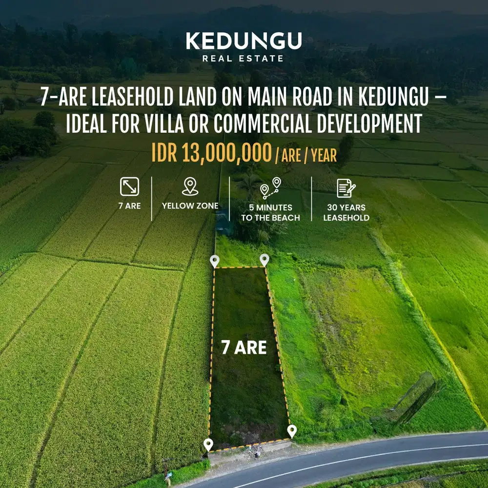 7-Are Leasehold Land on Main Road in Kedungu