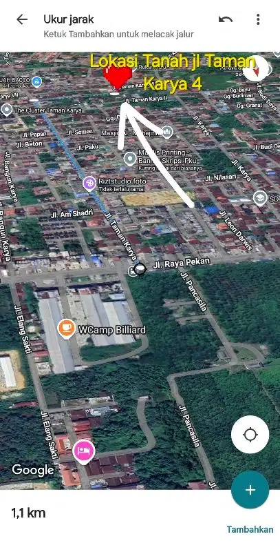 Tanah 20x20m sertifikat jalan Taman Karya 4 Panam