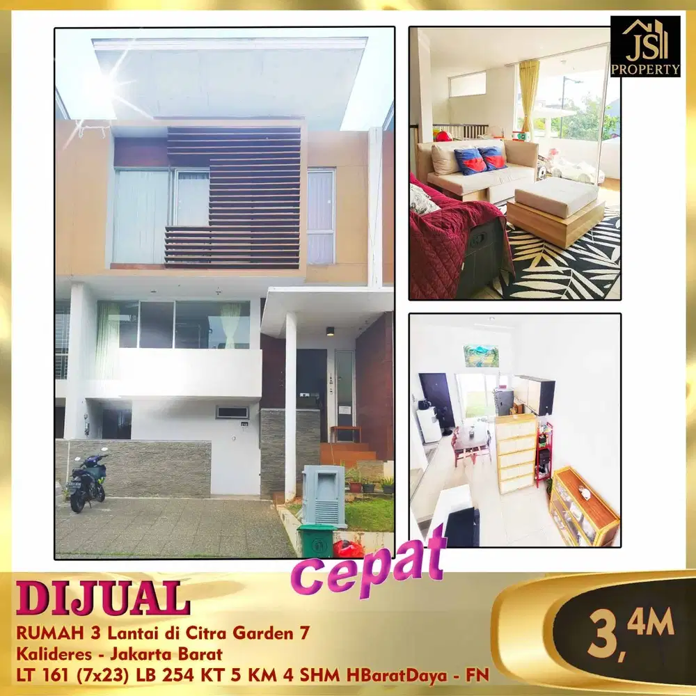 DIJUAL MURAH  RUMAH 2 LANTAI 7 X 23 CITRA GARDEN 7 KALIDERES JAKARTA
