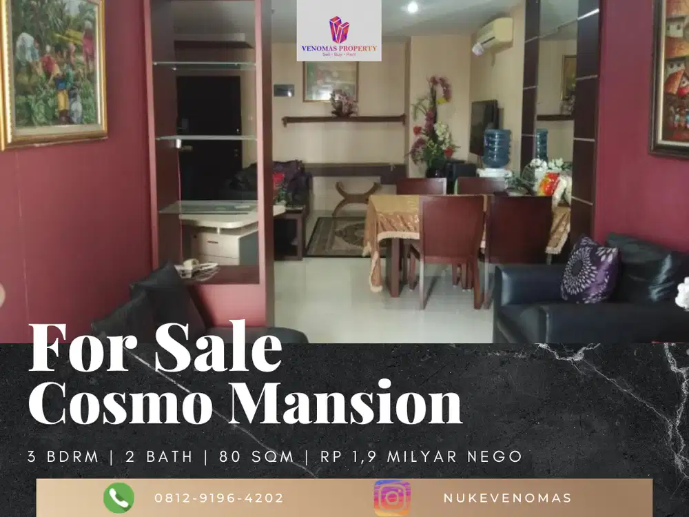 Dijual Apartemen Cosmo Mansion 2BR+1 Full Furnished