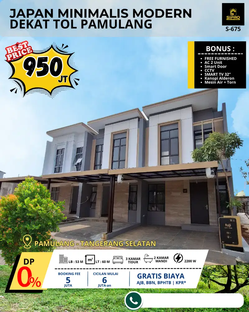 Rumah 2 Lantai Model Jepang nyaman & strategis di Pamulang