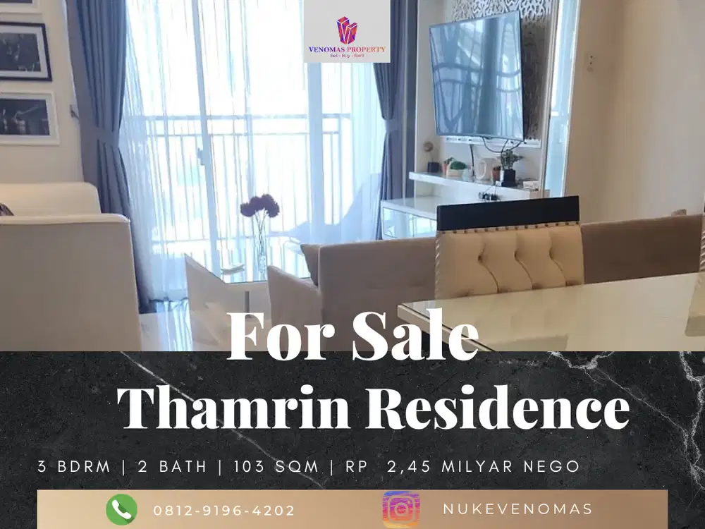 Dijual Apartement Thamrin Residence 3BR Full Furnished