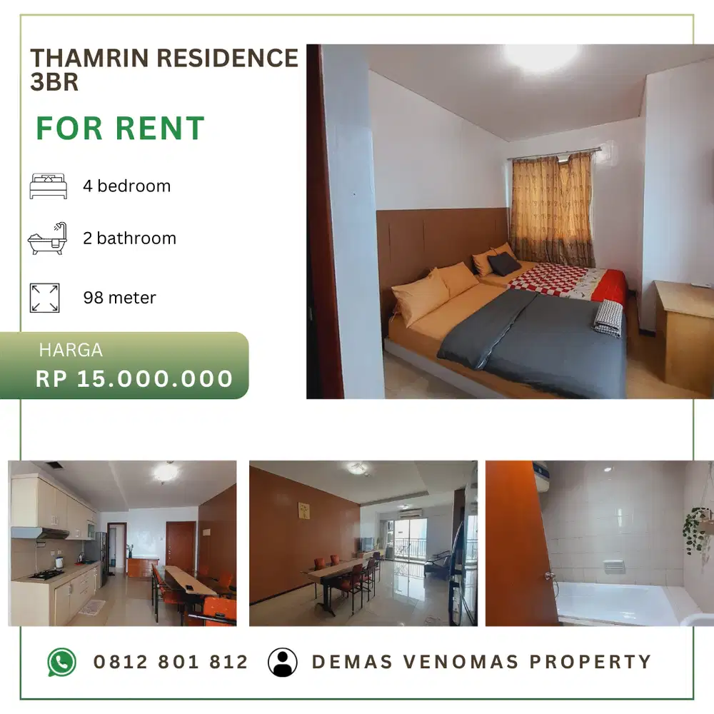 Disewakan Apartement Thamrin Residences 3BR+1 Full Furnished Tower B