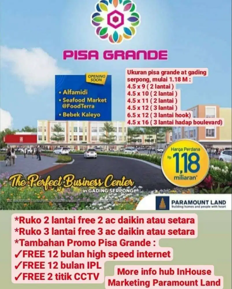 RUKO 2 LANTAI DI GADING SERPONG PISA GRANDE DEKAT TOL DAN PUSAT BISNIS