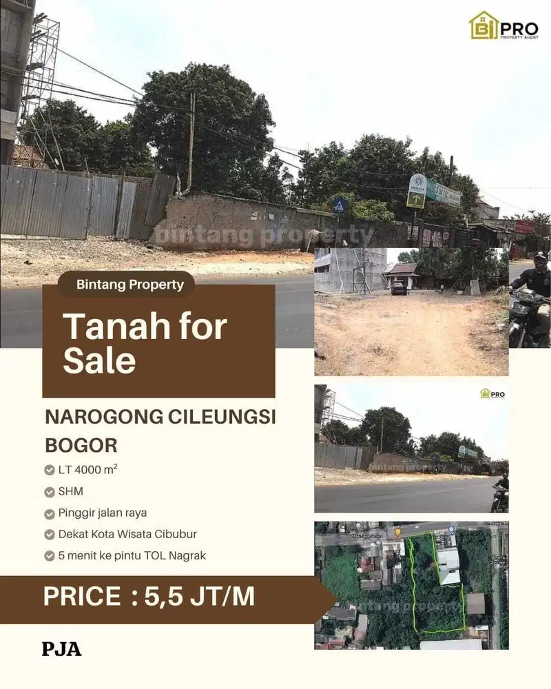 DIJUAL LAHAN KOMERSIL PINGGIR JALAN NAROGONG DEKAT KOTA WISATA CIBUBUR