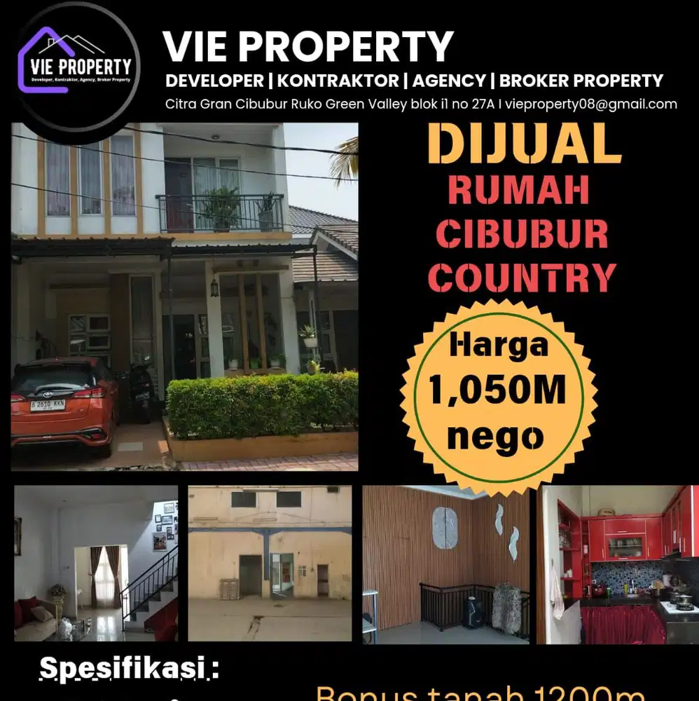 Jual Rumah Cibubur Country Bonus tanah 1200mtr di Jonggol