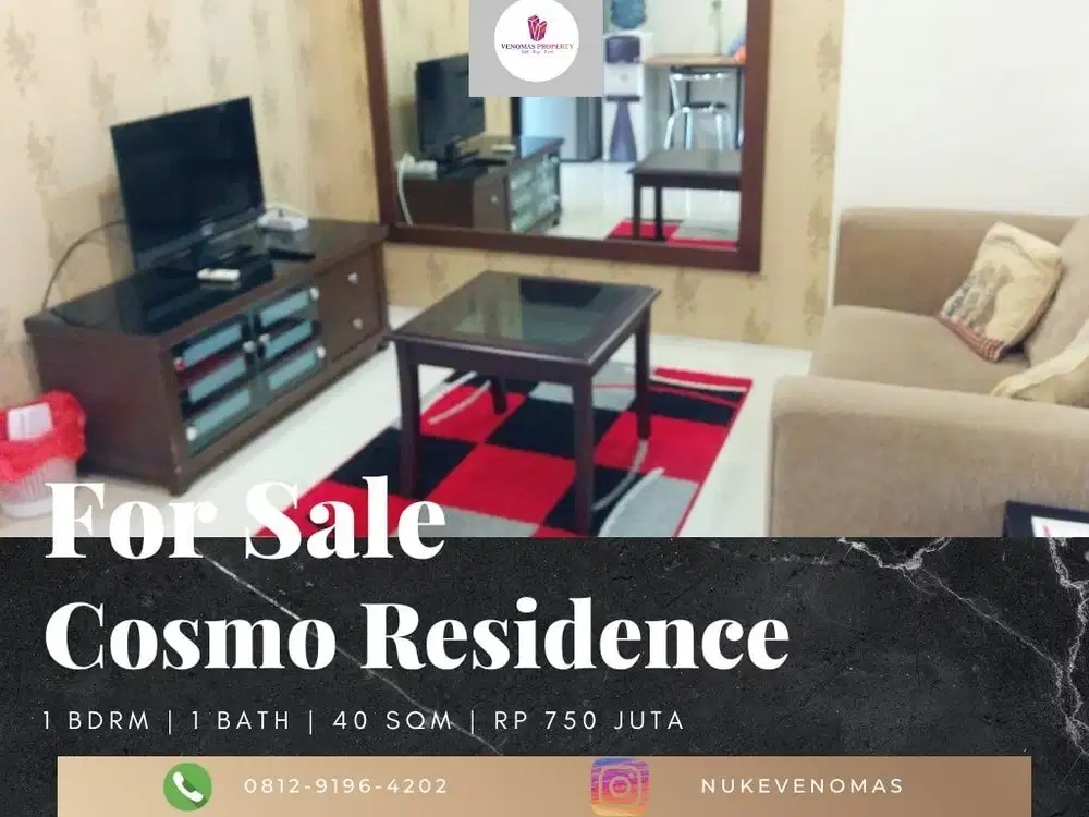 Dijual Apartement Cosmo Residence 1BR Furnished View Taman Timur
