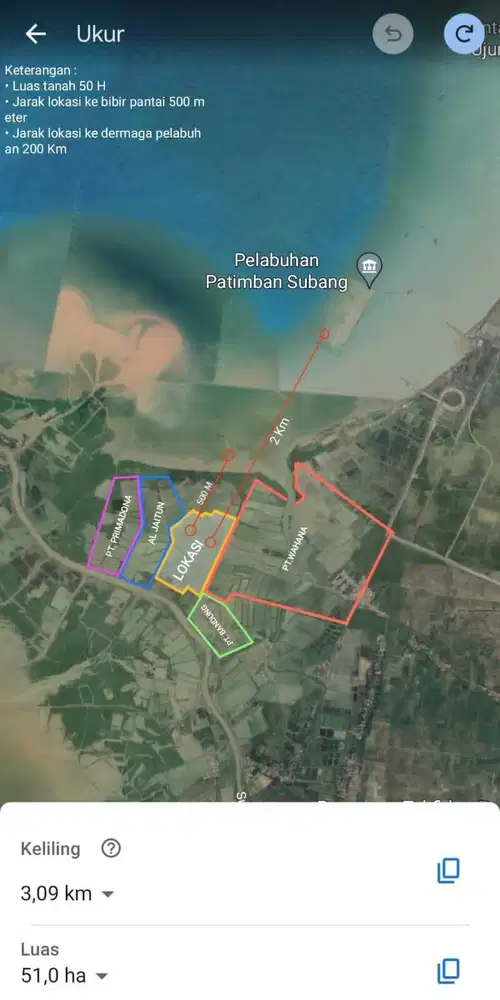 TANAH LUAS 52 HEKTAR COCOK UNTUK SARANA WISATA, PATIMBAN SUBANG