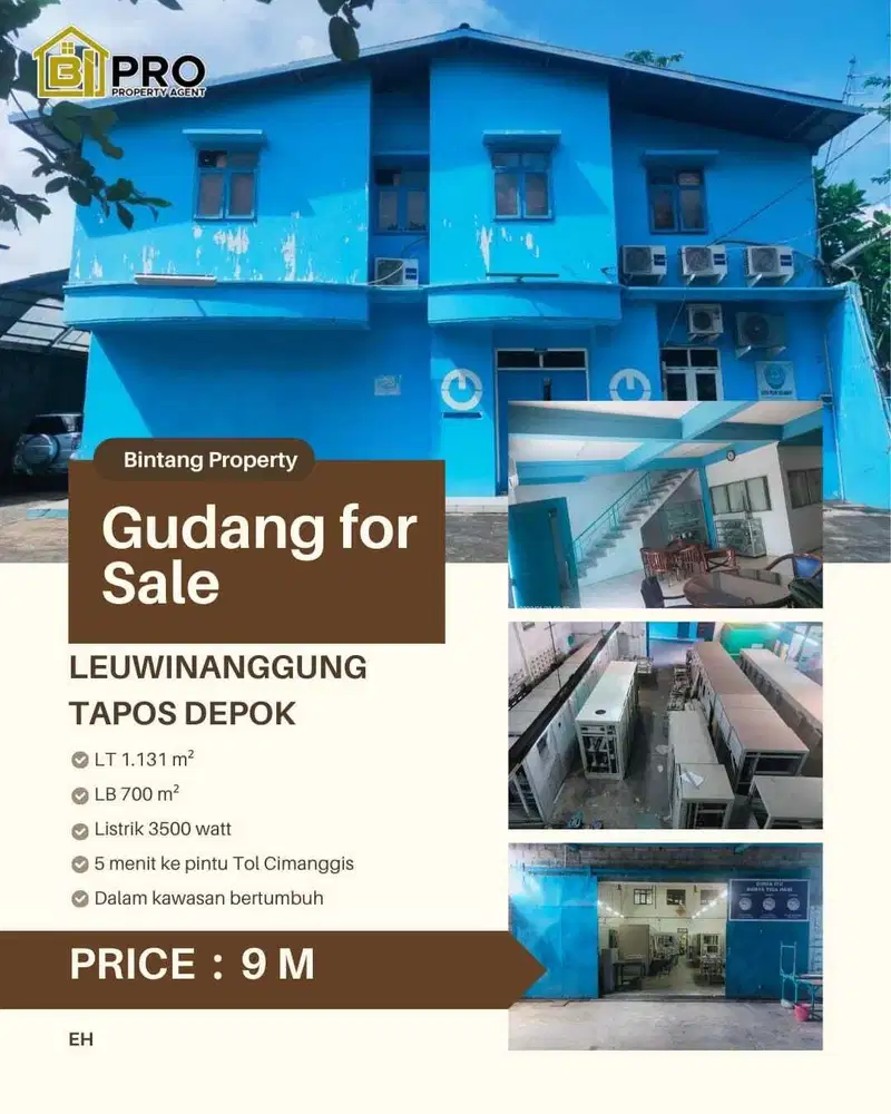 Dijual gedung gudang hanya 5 menit dari exit tol cimanggis