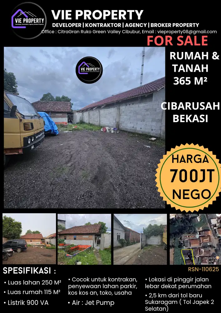 TURUN HARGA! DIJUAL TANAH DENGAN BONUS RUMAH DI CIBARUSAH BEKASI