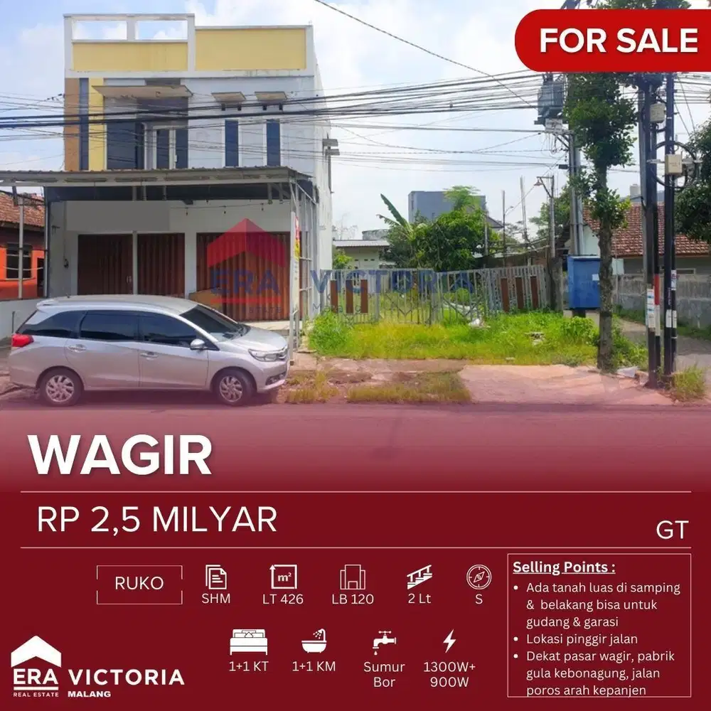 Dijual ruko wagir  lebihan tanah luas