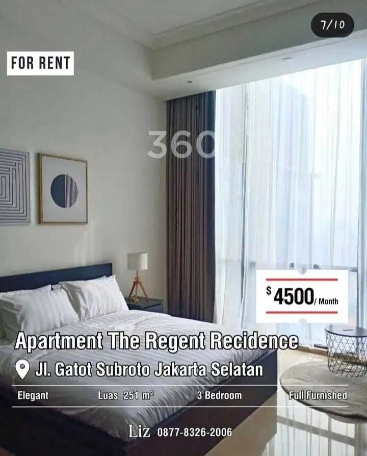 Disewa Apartemen The Regent Residence Uk251m2 at Jakarta Pusat