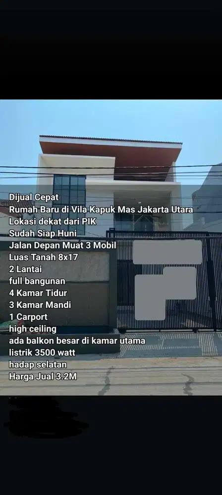 Di jual rumah brand new villa kapuk mas jakarta barat