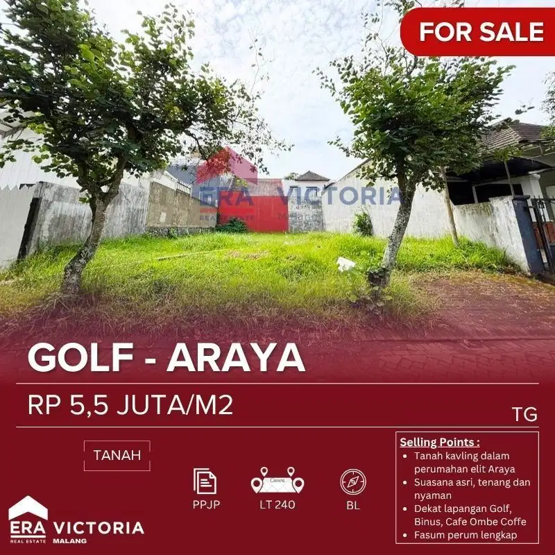 Tanah Kavling Dalam Perumahan Cluster Elit Araya Dengan Fasilitas