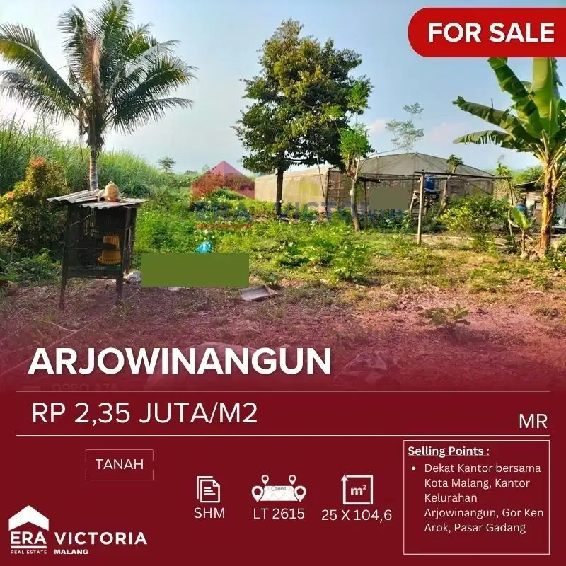 Tanah dijual pinggir jalan besar Arjowinangun Kedungkandang Malang