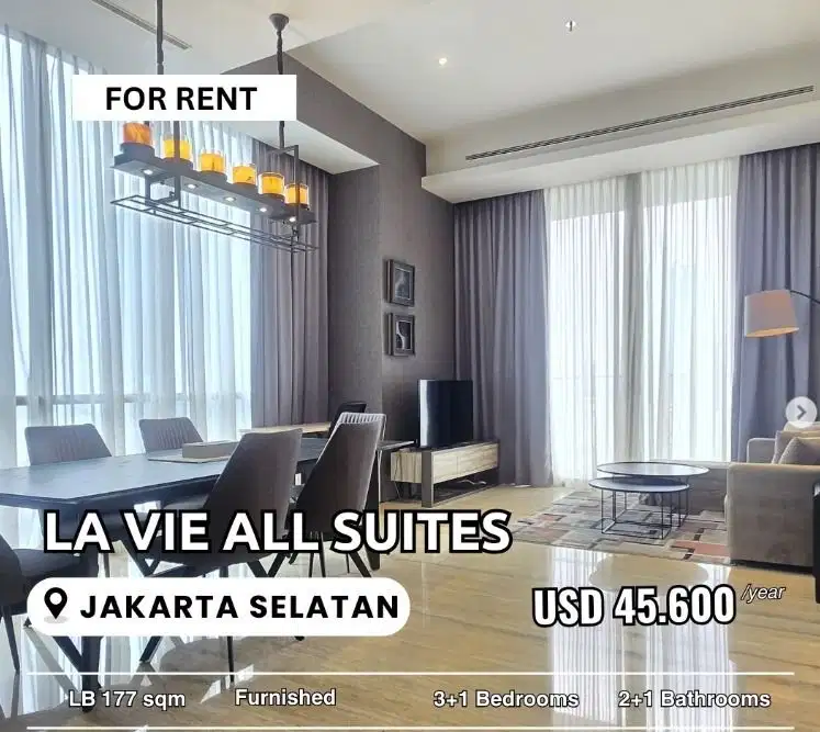 Disewa Apartemen LaVie all suites 3BR uk177m2Furnsihed at Jakarta Sela