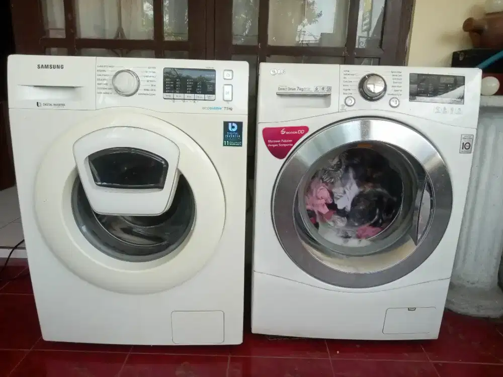 Mesin cuci inverter Samsung ecobuble 7,5 kg dan LG direct inverter 7kg