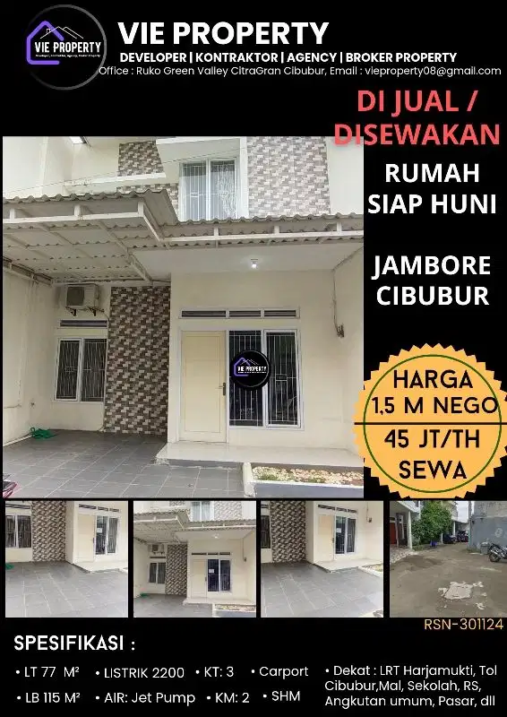DIJUAL RUMAH CIBUBUR MURAH DALAM CLUSTER