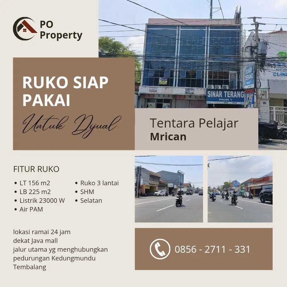 Ruko 3 Lantai siap Pakai Tentara Pelajar Mrican
