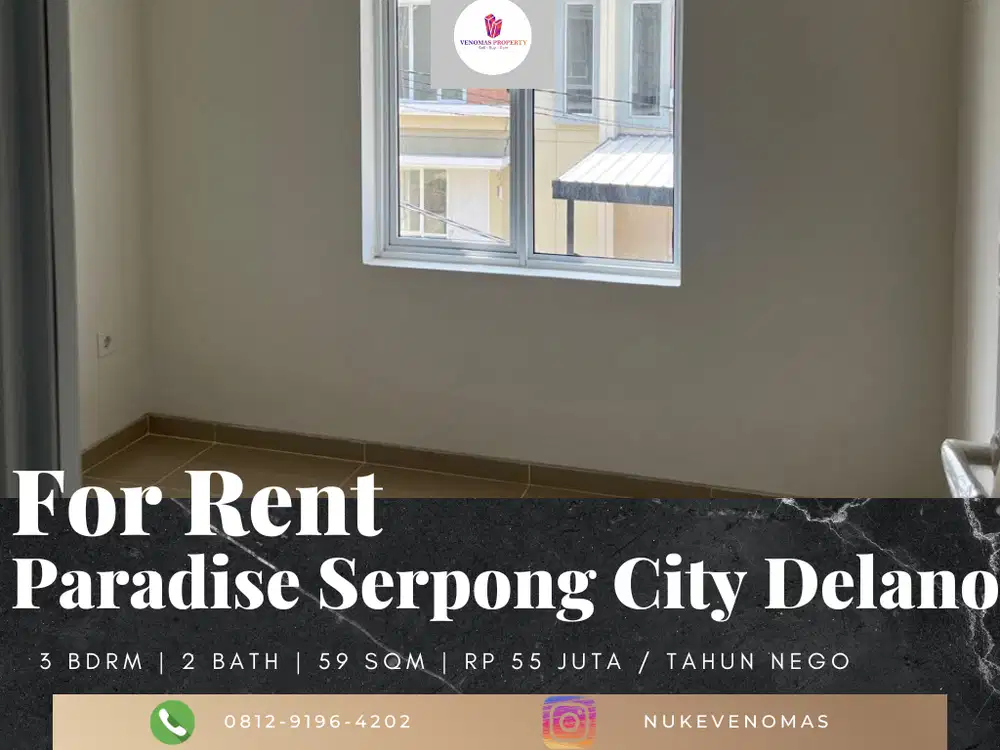 Disewakan Rumah di Perumahan Paradise Serpong City Type Delano