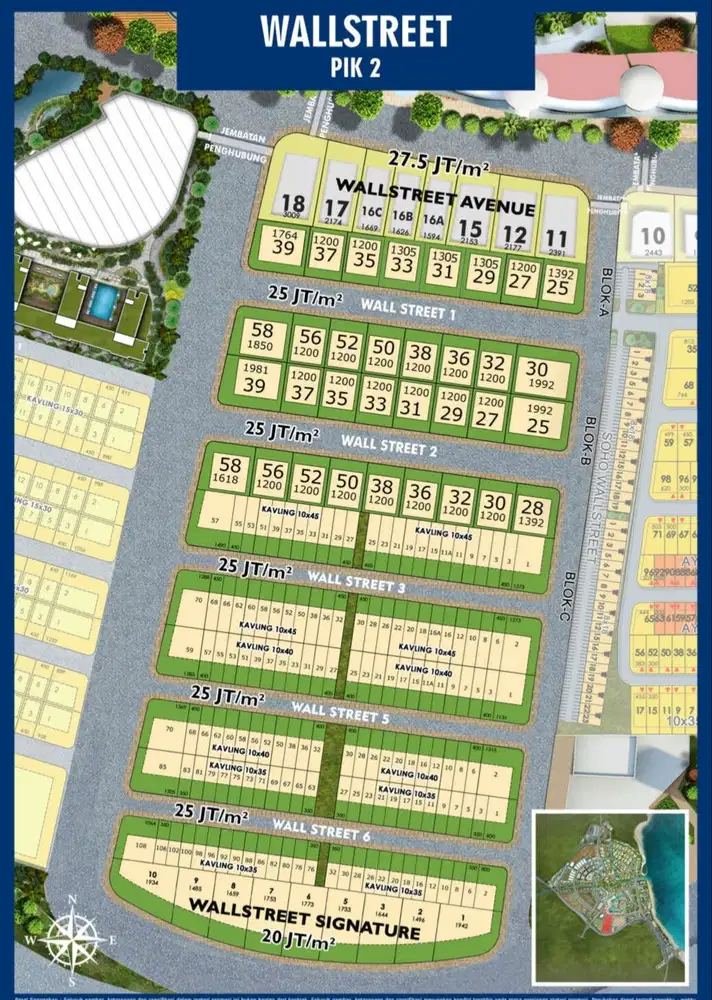 Disewakan Kavling Komersil PIK 2 Wallstreet hrg 30rb/m2