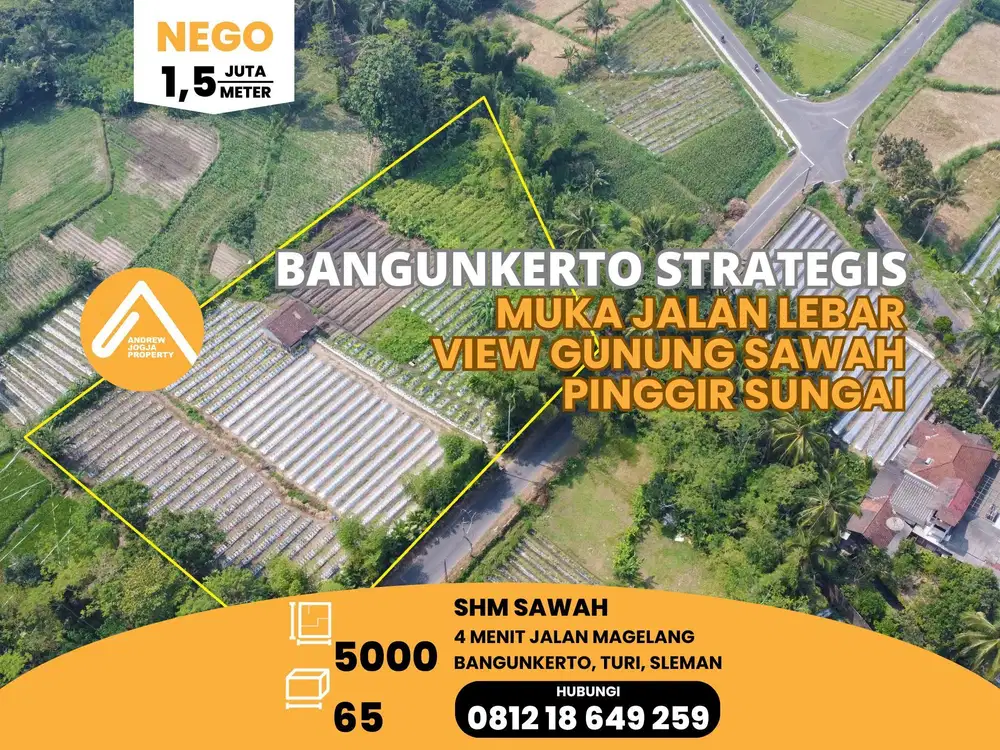 Jual Tanah Bangunkerto Pinggir Sungai View Gunung Muka Lebar