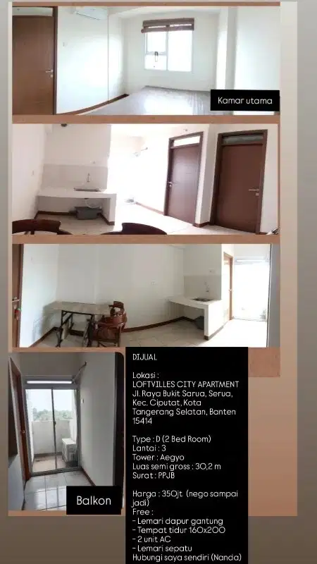 Dijual Apartement LOFTVLLES CITY ,Bukit Serua, Bintaro Area Sektor 7
