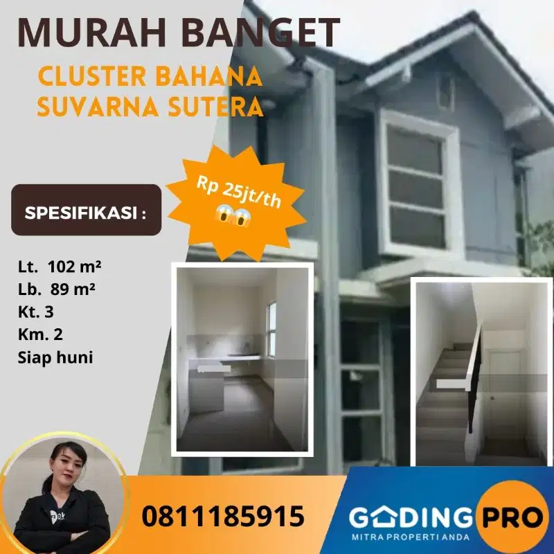 Rumah 2 Lantai Siap Huni Bahana lt. 6x17 Suvarna Cikupa Tangerang