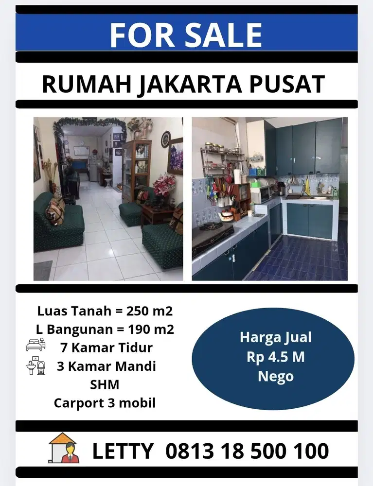 Turun Harga Rumah Siap Huni Senen Jakarta Pusat Rp 4.5 M Nego