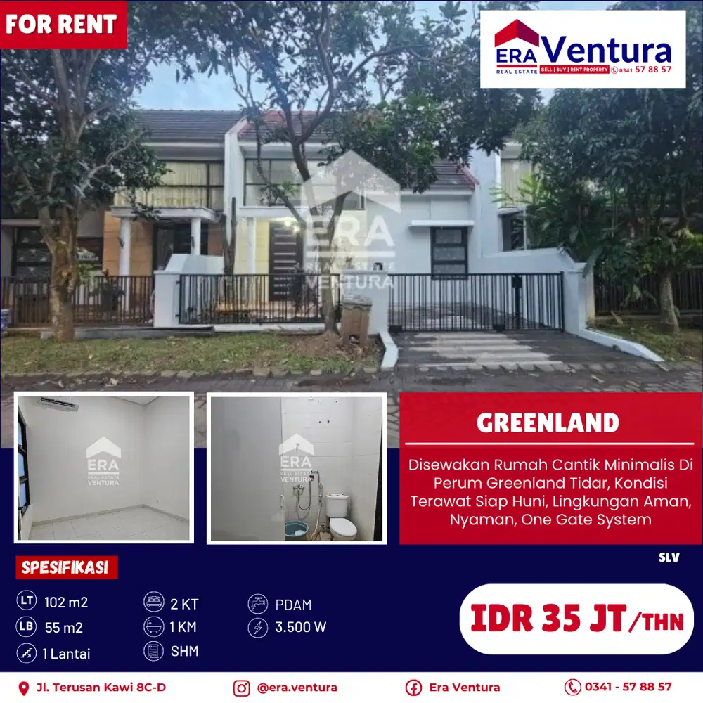 Disewakan Rumah Cantik Minimalis Di Perum Greenland Tidar