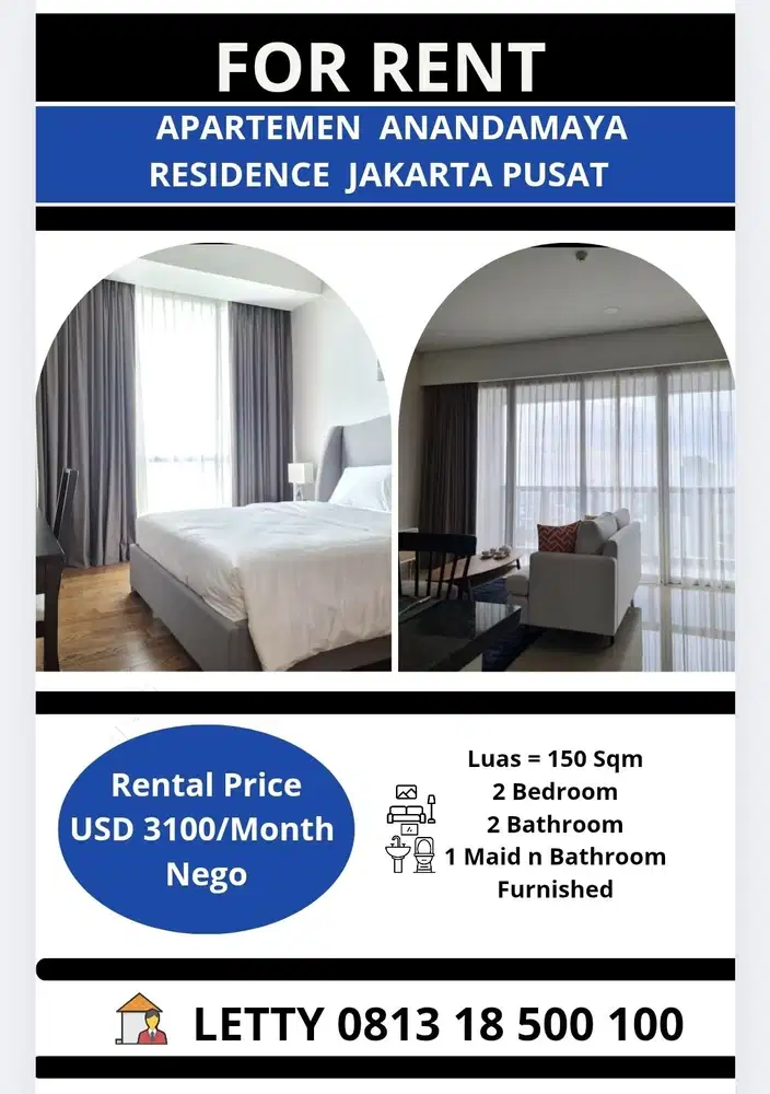 Apartemen Anandamaya 2 BR Rp 600 juta/tahun