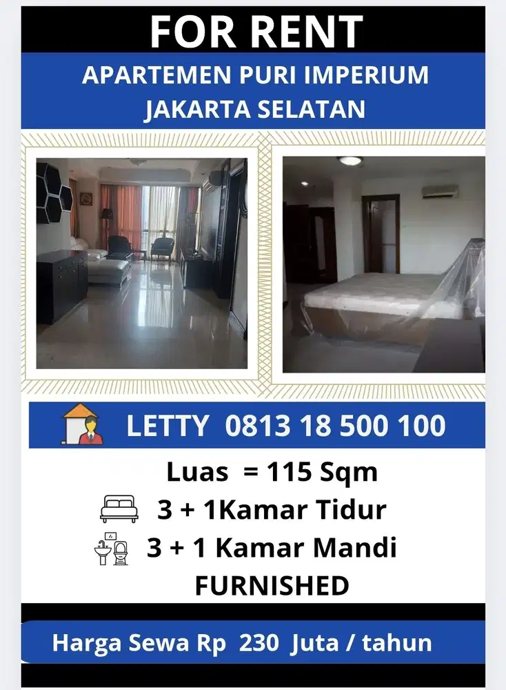 Apartemen Puri Imperium Jakarta Selatan Rp 230 Juta/ tahun