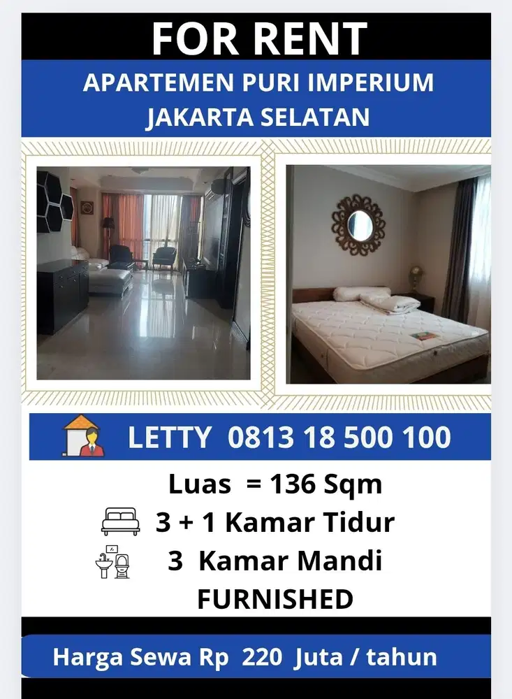 Apartemen Puri Imperium Jakarta Selatan Rp 220 Juta/tahun