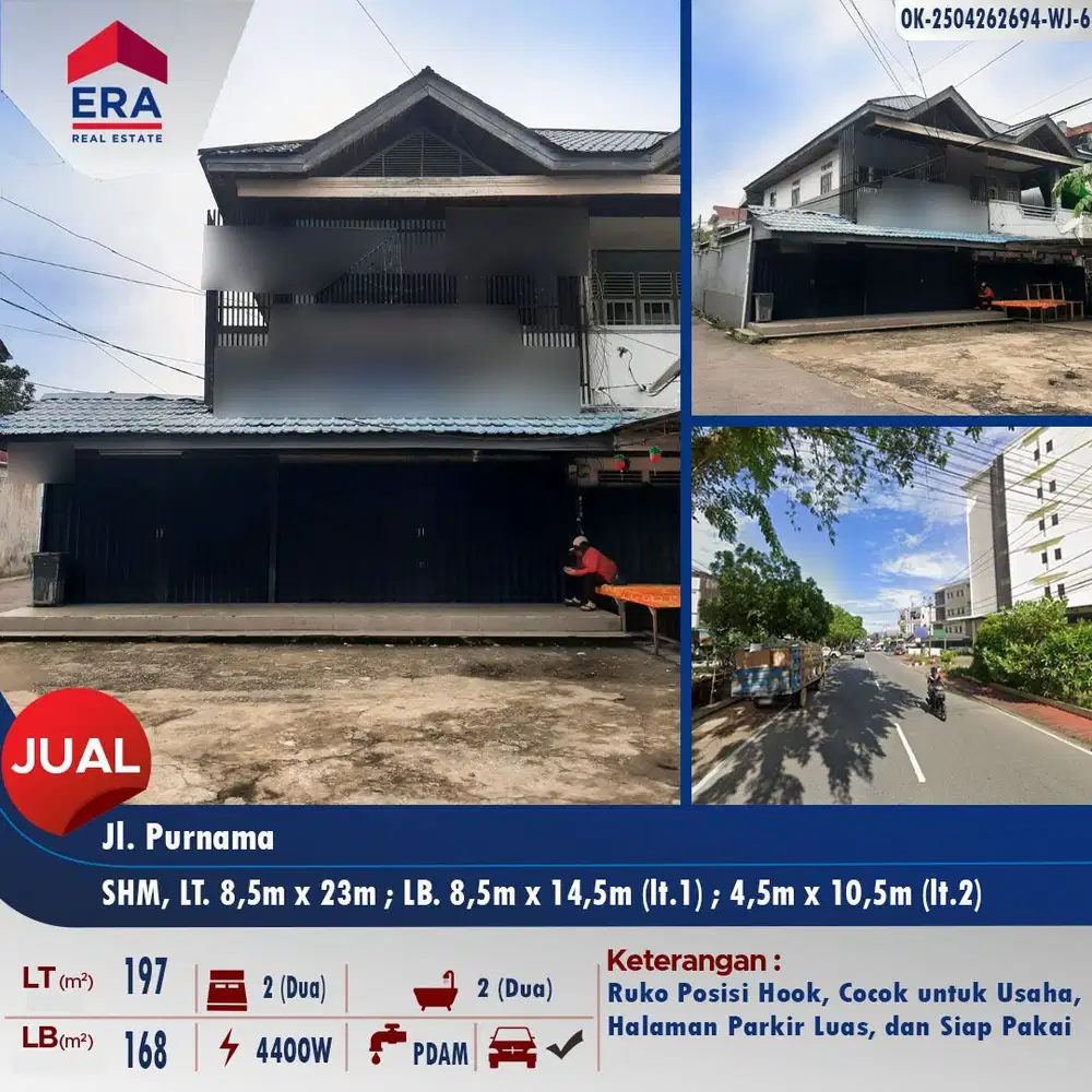 Dijual ruko siap pakai, cocok usaha - ukuran lebar di Jl. Purnama
