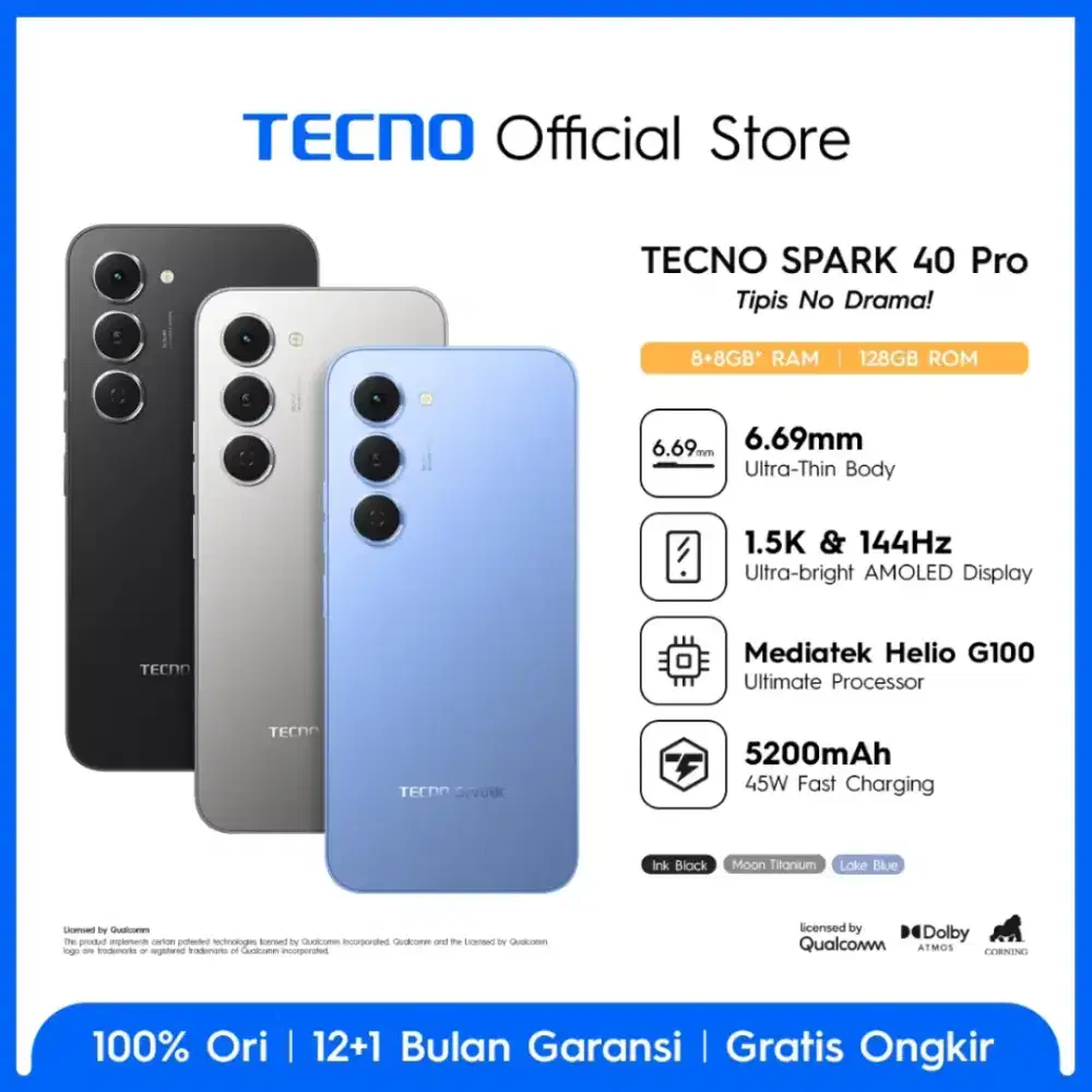 TECNO SPARK 40 PRO 8/128 BARU ORIGINAL GARANSI RESMI 1 THN