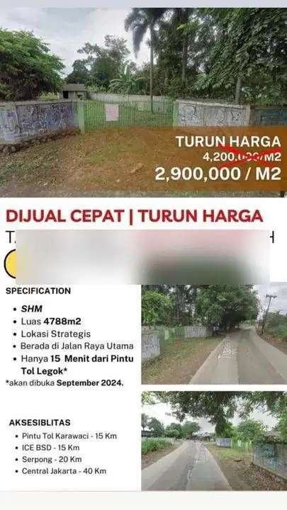 Dijual Cepat Turun Harga Tanah Legok