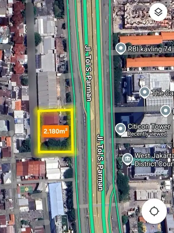 Kavling Komersial Jl Letjen S Parman 2.180m² Palmerah hadap Timur