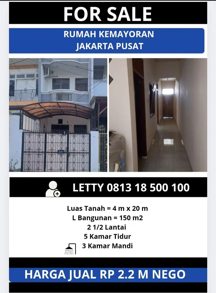 Rumah Kemayoran Jakarta Pusat Rp 2.2 M Nego